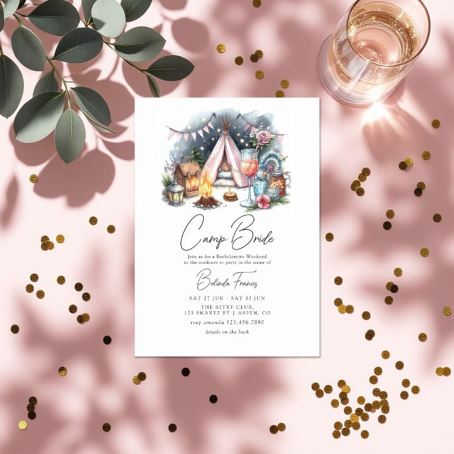 Chic Camp Bride Bachelorette Weekend Itinerary Invitation (Chic Camp Bride Bachelorette Weekend Itinerary Invitation)