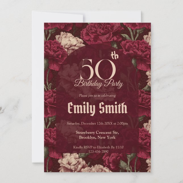 Chic Carnation Charm Birthday Present Invitation (Front)