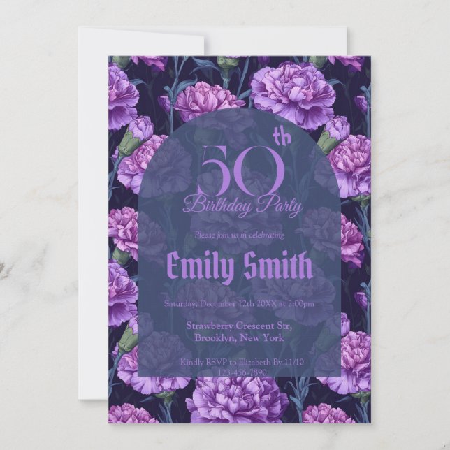 Chic Carnation Sparkle Custom Birthday Invitation (Front)