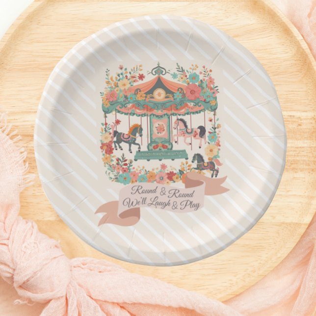 Chic Carousel Horse Carnival Birthday Paper Plate (Creator Uploaded)