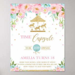 Chic Carousel Pink Mint Floral Time Capsule Sign