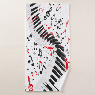 Chic Cascading Melodies Red White and Black Bath Towel