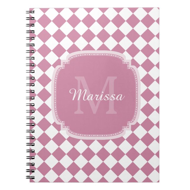 Chic Cashmere Rose Checked Monogram and Name Notebook (Front)