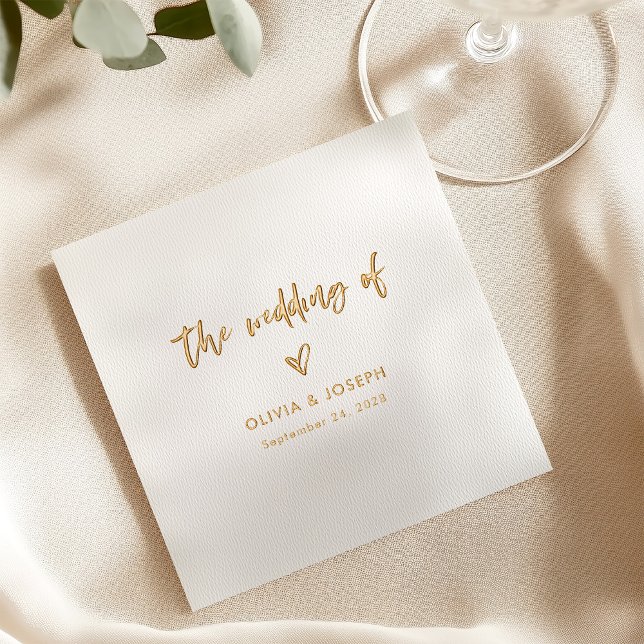 Chic Casual Script and Heart | Wedding Gold Foil Napkins (Creator Uploaded)
