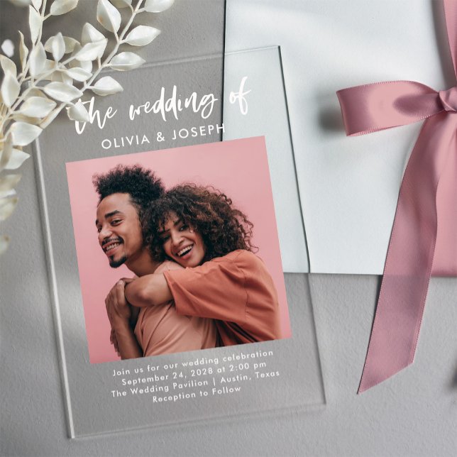 Chic Casual Script and Photo | Wedding Acrylic Invitations (Creator Uploaded)