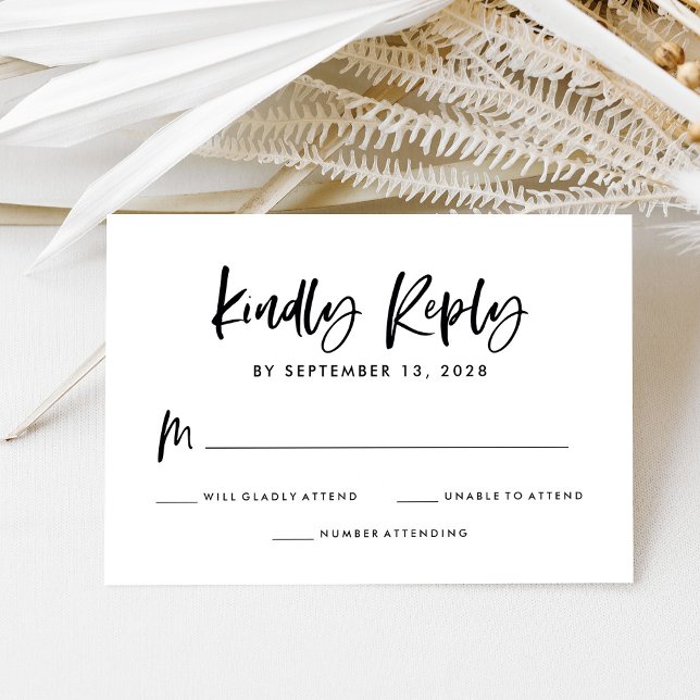 Chic Casual Script | Black and White Wedding RSVP Card (Creator Uploaded)