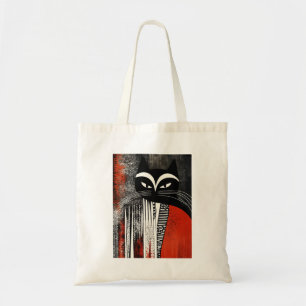 Chic Cat in Crimson: Bold Black, White, and Red Tote Bag