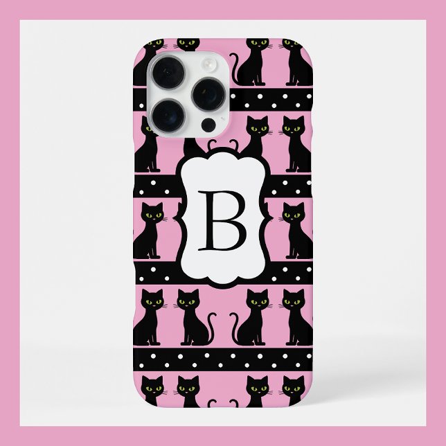 Chic Cat Monogram Pattern Customisable Initial iPhone Case (Creator Uploaded)
