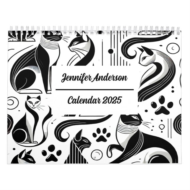 Chic Cat Pattern Black and White  Calendar (Cover)
