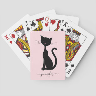 Chic Cat Personalized Name Pink Black Playing Cards