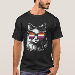 Chic Cat with Sunglasses and Lesbian Pride Colours T-Shirt