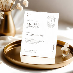 Chic Celestial Moon Stars Monogram Bridal Shower Invitation