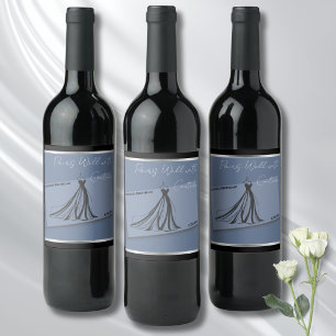 Chic Cerulean Blue Fashion Gala Wine Bottle Label