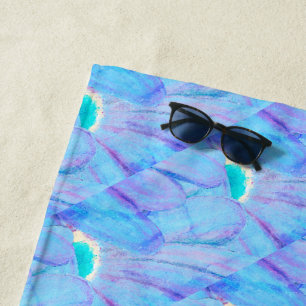 Chic Cerulean Painterly Flower Petal Pattern Beach Towel