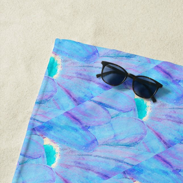 Chic Cerulean Painterly Flower Petal Pattern Beach Towel (In Situ)