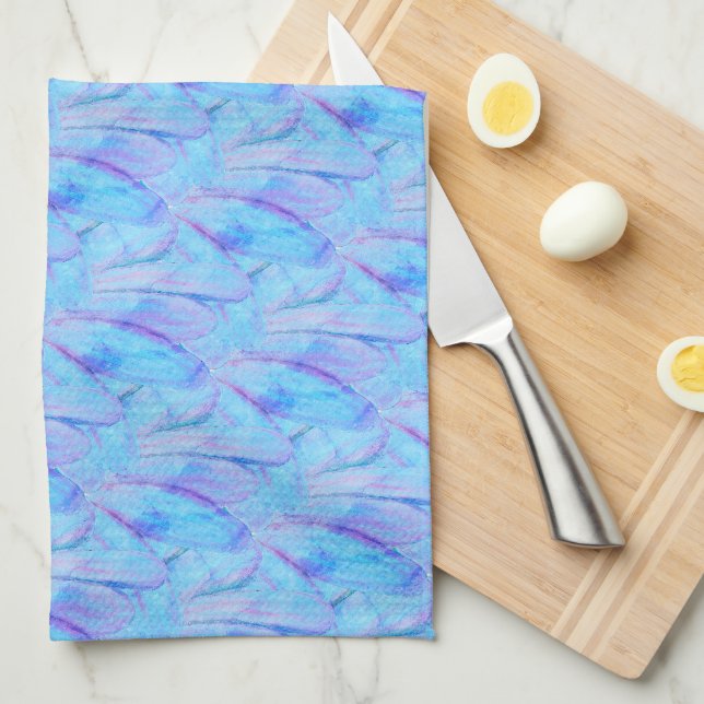 Chic Cerulean Painterly Flower Petal Pattern Tea Towel (Quarter Fold)