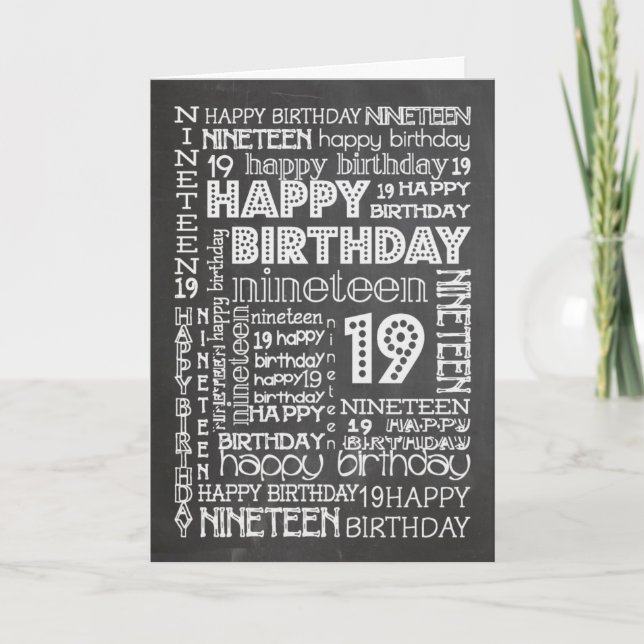 Chic Chalkboard Age-specific 19th Birthday Card (Front)