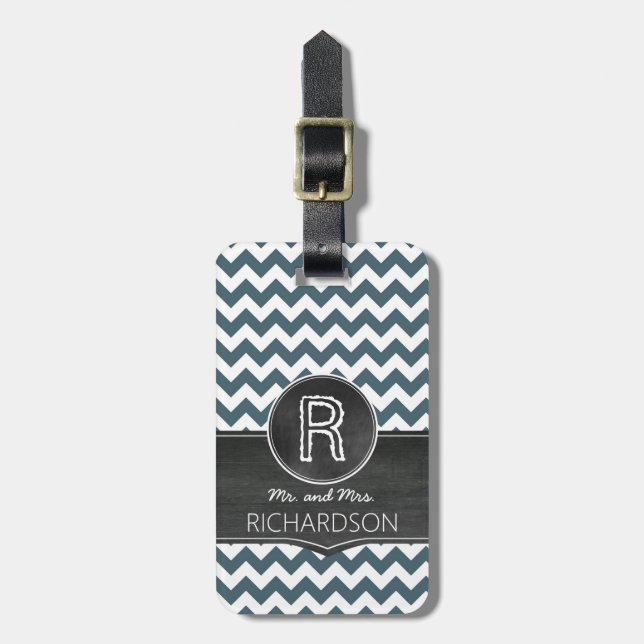 Chic Chalkboard Monogram Mr and Mrs Luggage Tag (Front Vertical)