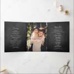 Chic Chalkboard Wedding Tri-Fold Programme<br><div class="desc">These beautiful programs are perfect for anyone getting married this year. The design features elegant white wording on a chalkboard style background, very trendy but with a timeless feel. The template wording is easy to personalise and there is also space to include your favourite photo. If you would like to...</div>