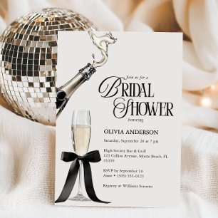 Chic Champagne Black & White Bridal Shower Invitation