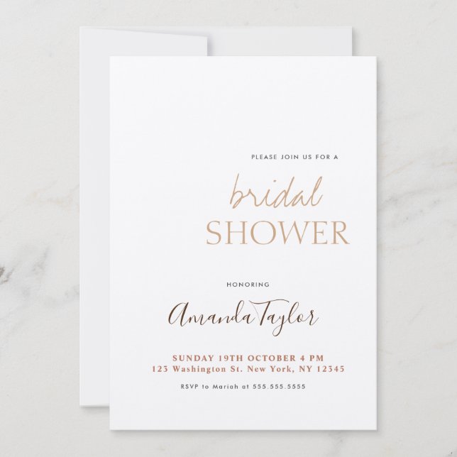 Chic Champagne Colour Minimalist Bridal Shower Invitation (Front)