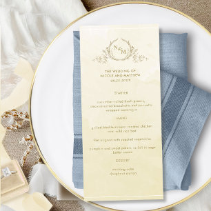 Chic Champagne Cream Watercolor, Monogram Wedding Menu
