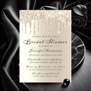 Chic Champagne Dripping Glitter Bridal Shower Invitation