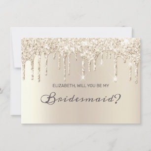 Chic Champagne Dripping Glitter Elegant Bridesmaid Invitation