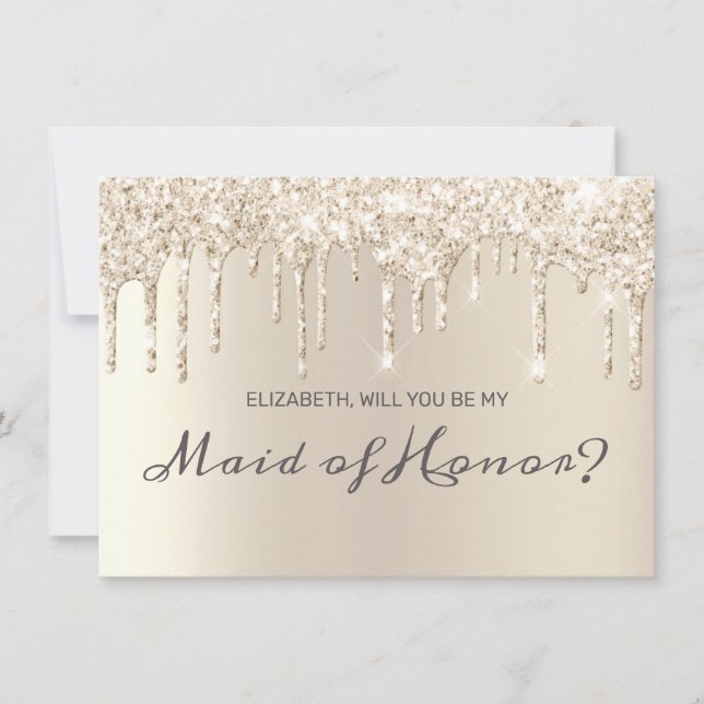 Chic Champagne Dripping Glitter Maid of Honour Invitation (Front)