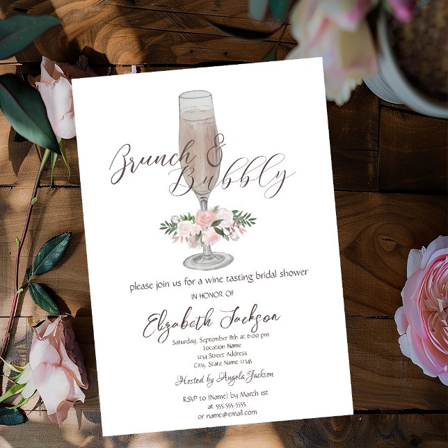 Chic Champagne Glass,Roses Brunch & Bubbly Invitation (Creator Uploaded)