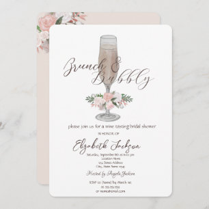 Chic Champagne Glass,Roses Brunch & Bubbly Invitation