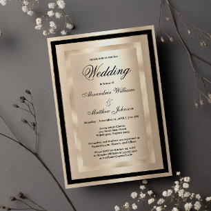 Chic Champagne Gold Black Glamour Luxury Wedding  Invitation