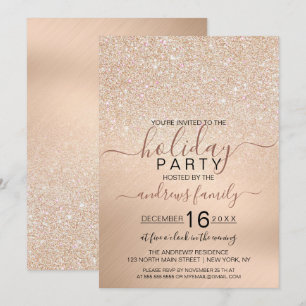 Chic Champagne Gold Glitter Metallic Holiday Invitation