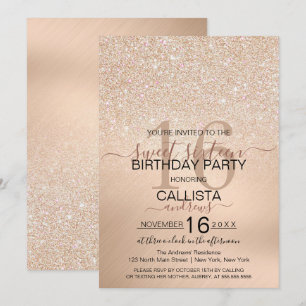 Chic Champagne Gold Glitter Metallic Sweet 16 Invitation