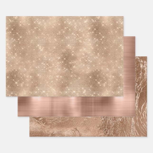 Chic Champagne Gold Sparkle Glitz Wrapping Paper Sheet (Set)