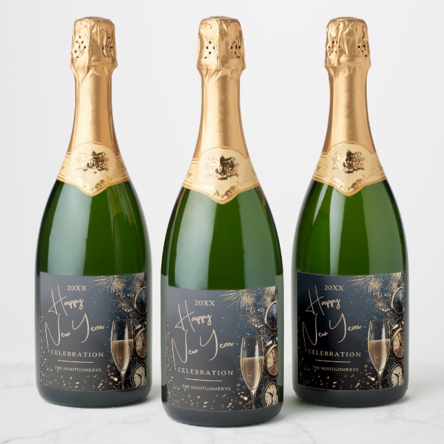 Chic Champagne Happy New Year Sparkling Wine Label (Bottles)