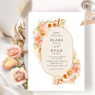 Chic Champagne, Peach Blush and Cream Oval Wedding Invitation