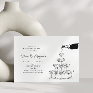 Chic Champagne Tower Modern Engagement Party Invitation