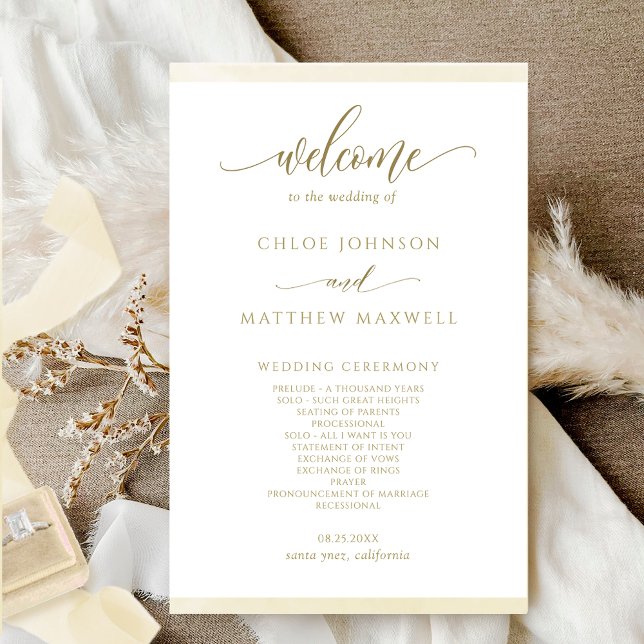 Chic Champagne Watercolor Frame Wedding Program (Creator Uploaded)