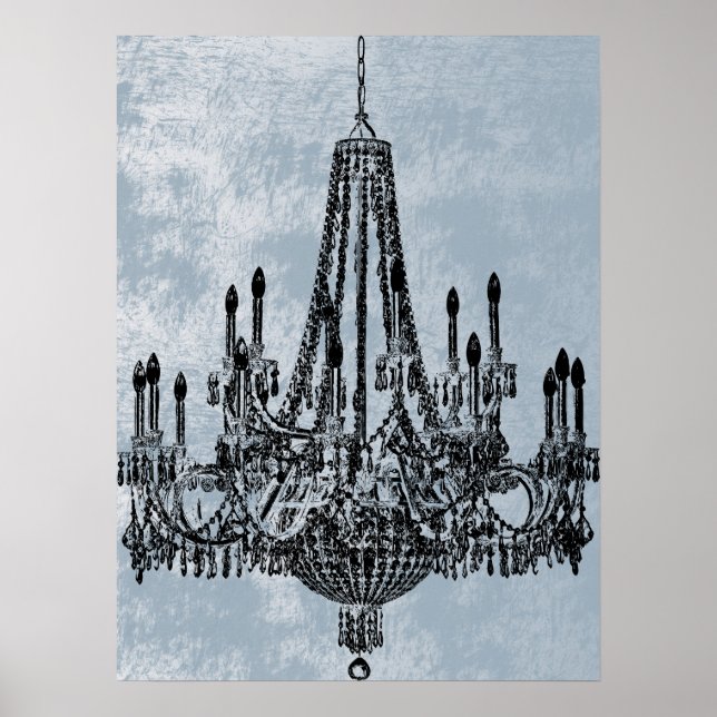 Chic Chandelier Blue Grunge Poster (Front)