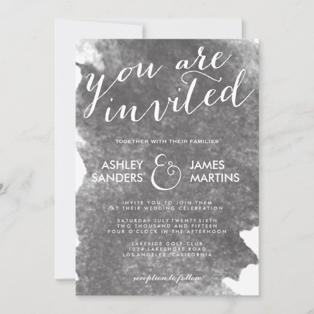CHIC CHARCOAL WATERCOLOR WEDDING INVITATION (Front)