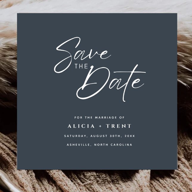 Chic Charcoal & White Calligraphy Save the Date Invitation (Creator Uploaded)