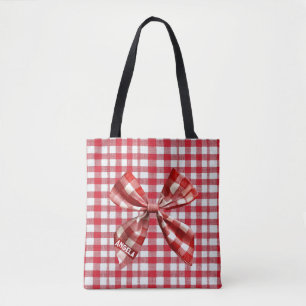 Chic Check Bow Red and White Gingham Tote Bag