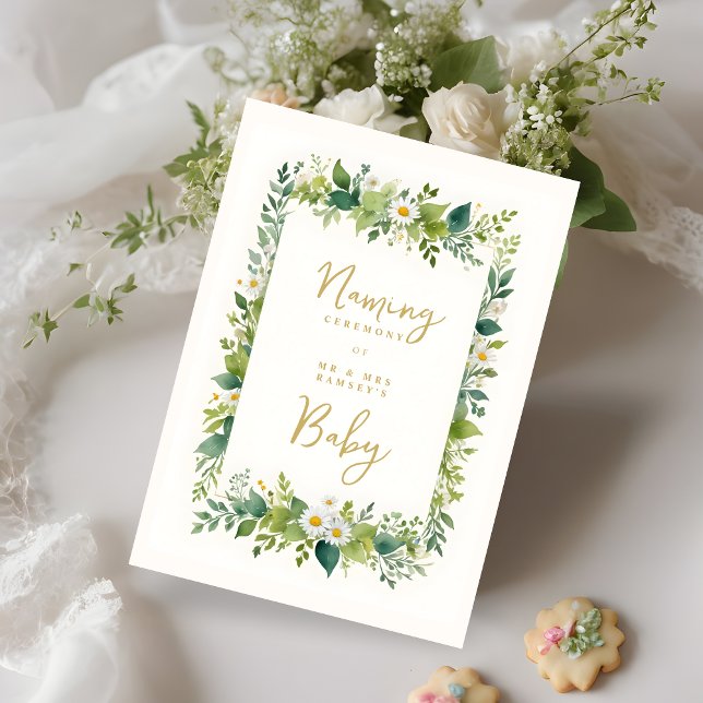Chic Cheerful Floral Watercolor Naming Ceremony Invitation (Chic Cheerful Floral Watercolor Frame Effect Naming Ceremony Invitation Card. )