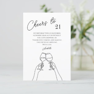 Chic cheers to 21st birthday party thank you card