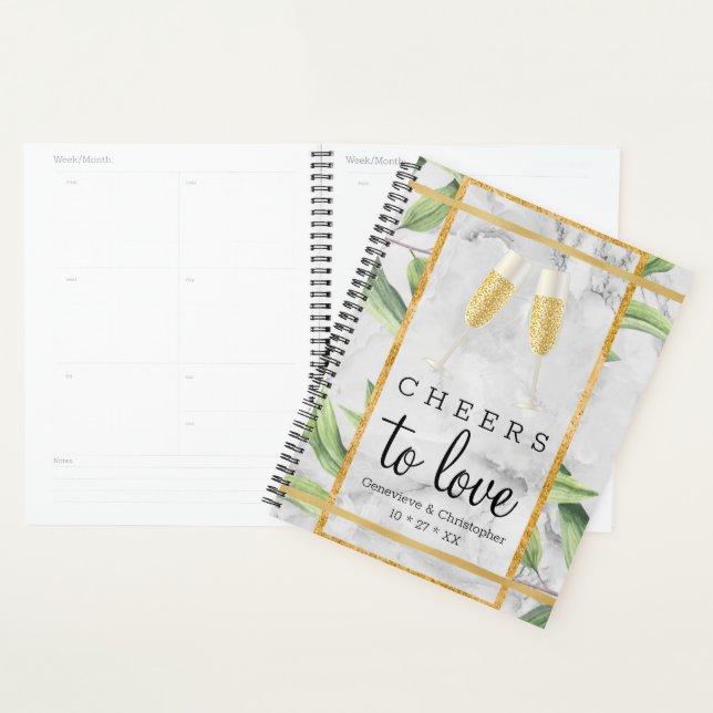 Chic Cheers to Love Wedding Gold Botanical Planner (Display)
