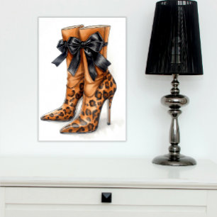Chic Cheetah – Watercolor Stiletto Boots Stylish Poster