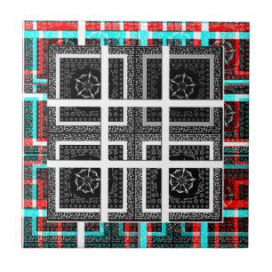 Chic Chequered Black, White & Red Graphics Art Des Ceramic Tile