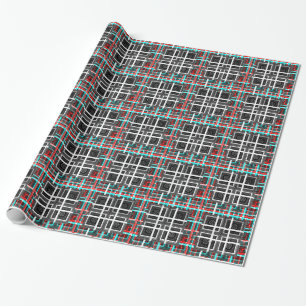 Chic Chequered Black, White & Red Graphics Art Des Wrapping Paper