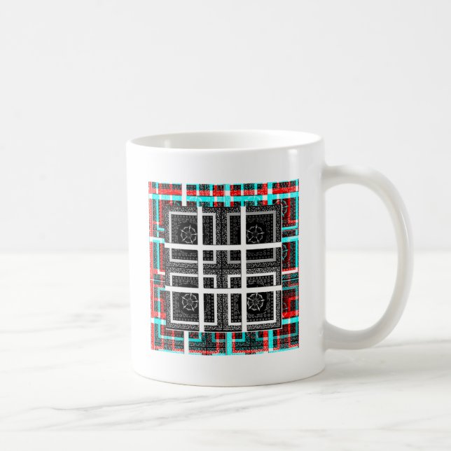 Chic Chequered Black, White & Red Graphics Design Coffee Mug (Right)